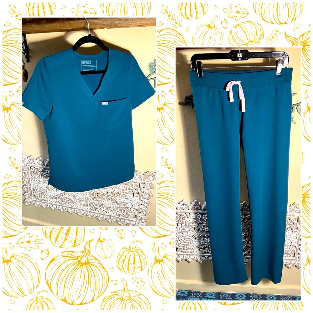 Figs Caribbean Blue Scrub Set- Catarina Top & Livingston Pant